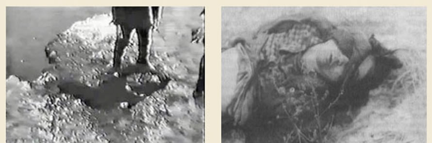 Na Foto: O corpo de Yelena Zakotnova, encontrado no fim de 1978. Uma tira de pano estava amarrado em torno dos seus olhos.
