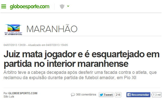 Notorios e Horripilantes Crimes de 2013 - Partida de Futebol no Maranhao