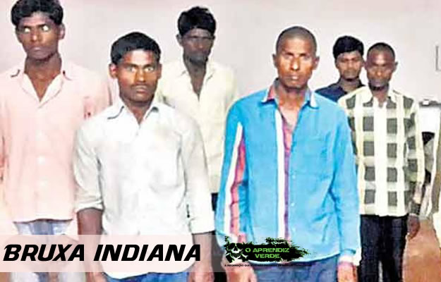 Alguns dos presos acusados do assassinato de uma mulher de 55 anos na Índia. Foto: Bhaskar News.