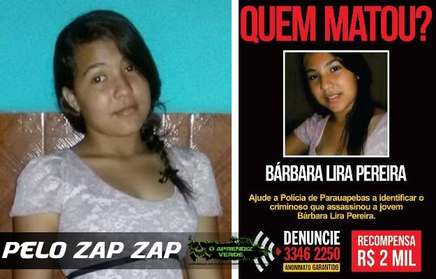 A adolescente Bárbara Lira Ferreira, morta aos 13 anos.