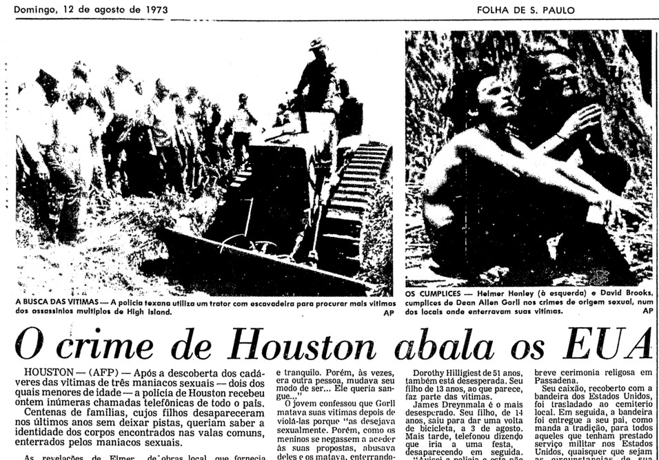 Reportagem da Folha de São Paulo sobre o caso. Data: 12 de Agosto de 1973.